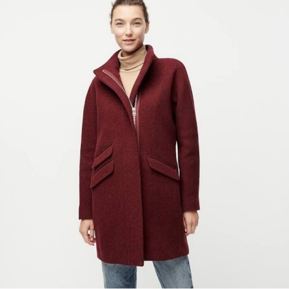 J Crew Cocoon coat in italian-stadium cloth wool burgundy size 6